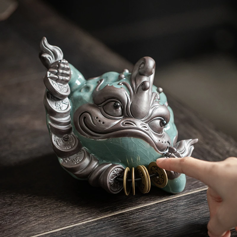 陶瓷招财茶宠金蟾可养哥窑茶桌茶盘配件功夫茶具小摆件装饰品茶玩