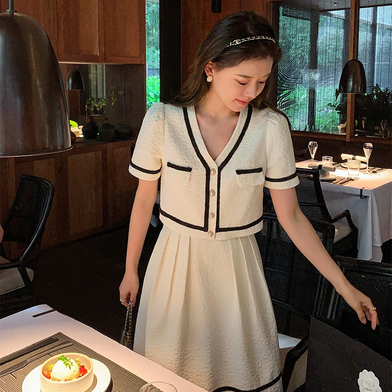 大码女装小香风气质套装女夏时尚高级感洋气短袖套装裙两件套夏装