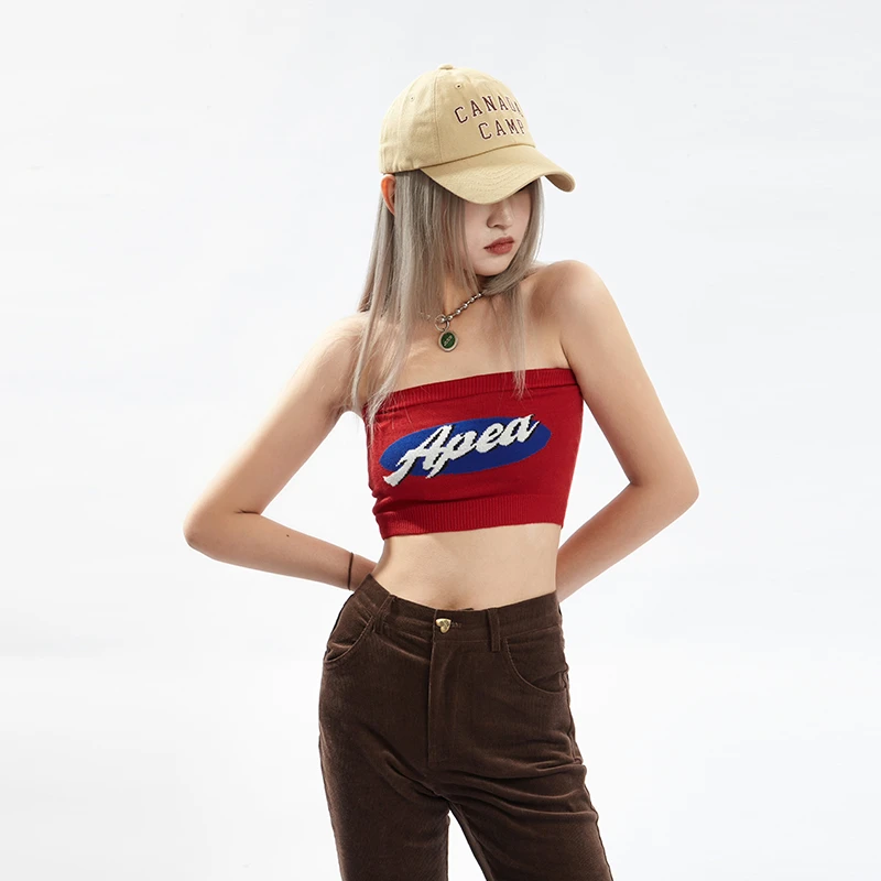 APEA2022新款性感毛织LOGO图案一字肩内搭外穿抹胸YC-CDH21F368