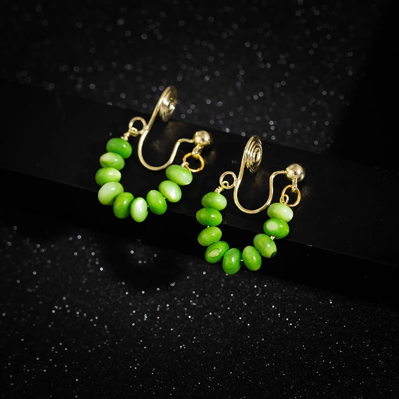 新款绿色耳环小众设计感气质蚊香盘无耳洞耳夹女