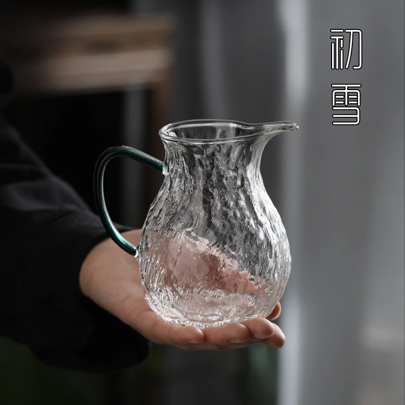 全度玻璃公道杯小号锤纹泡茶公杯带把手柄分茶器日本功夫茶具配件