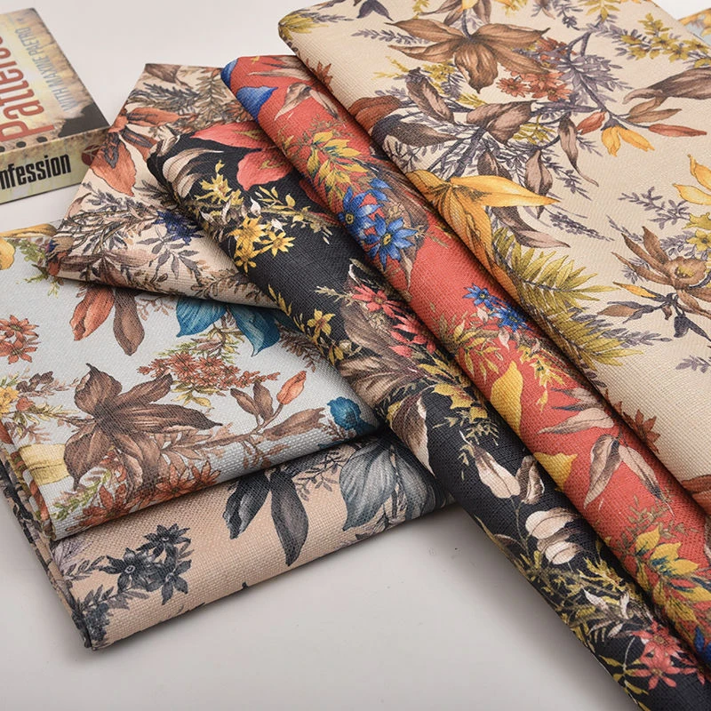 中式古典印花仿亚麻沙发布料 绒底加厚棉麻手工DIY布料1m*1.45m