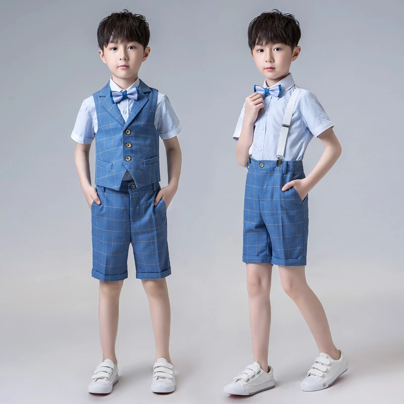 2022夏季新款男童小西装套装短袖休闲洋气西服表演儿童英伦风礼服