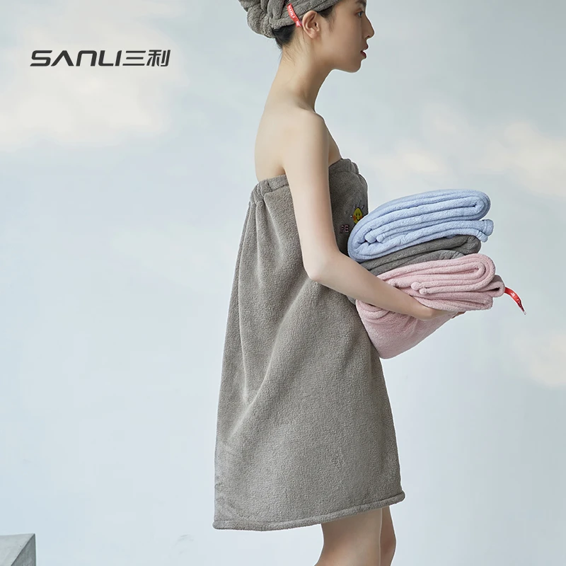 三利浴巾女可穿可裹比纯棉吸水速干家用浴袍式浴裙珊瑚绒浴裙裹巾
