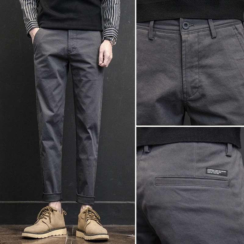 英伦男士休闲裤商务秋冬季直筒长裤子潮流百搭纯棉修身小脚夏薄款