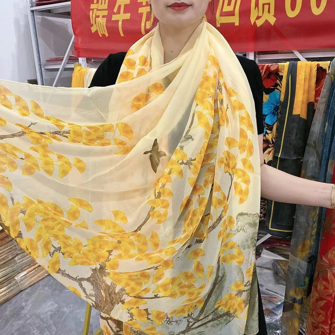 YU银杏树云锦纱长巾