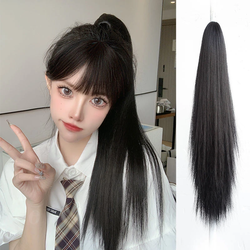 马尾假发女长发抓夹高马尾直发隐形绑带式假发辫子自然仿真假马尾