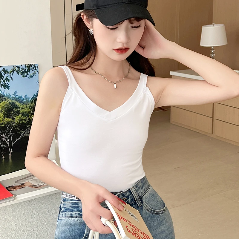 2023新款四季单品内搭/外穿V领显瘦性感小背心美背百搭纯色修身