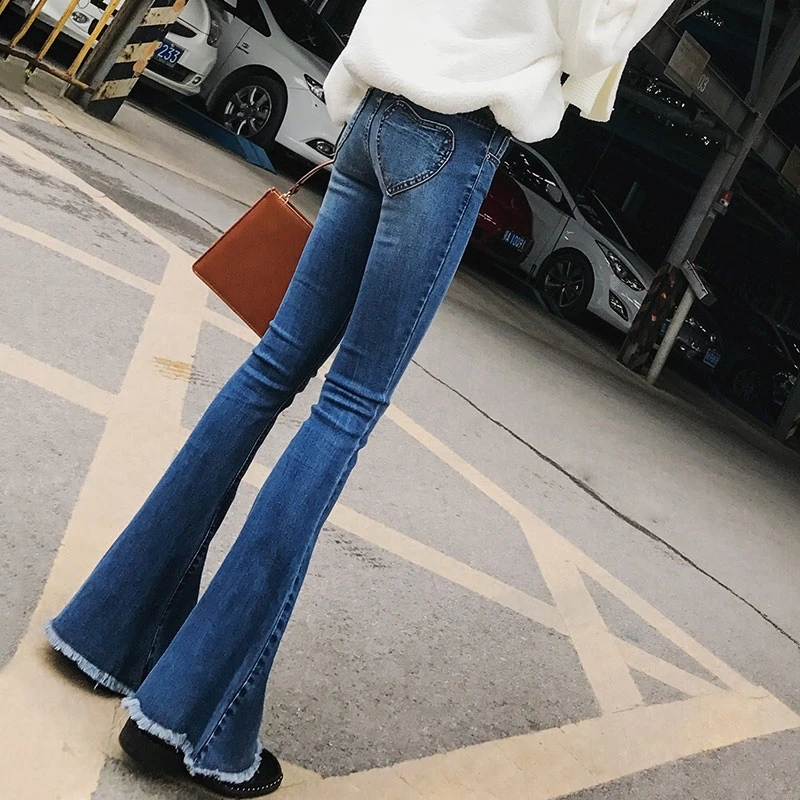 网红纯欲喇叭牛仔裤女款爆款2025秋季新款弹力高腰显瘦毛边微喇裤