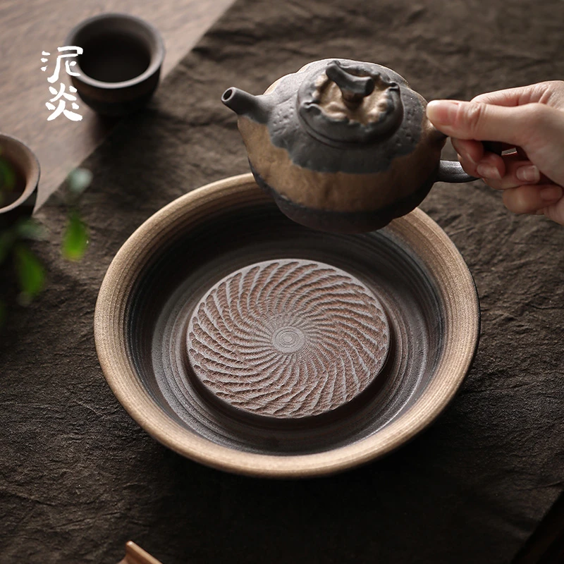 粗陶手工壶承茶壶托壶垫小茶台干泡盘复古老岩泥功夫茶具储水茶盘