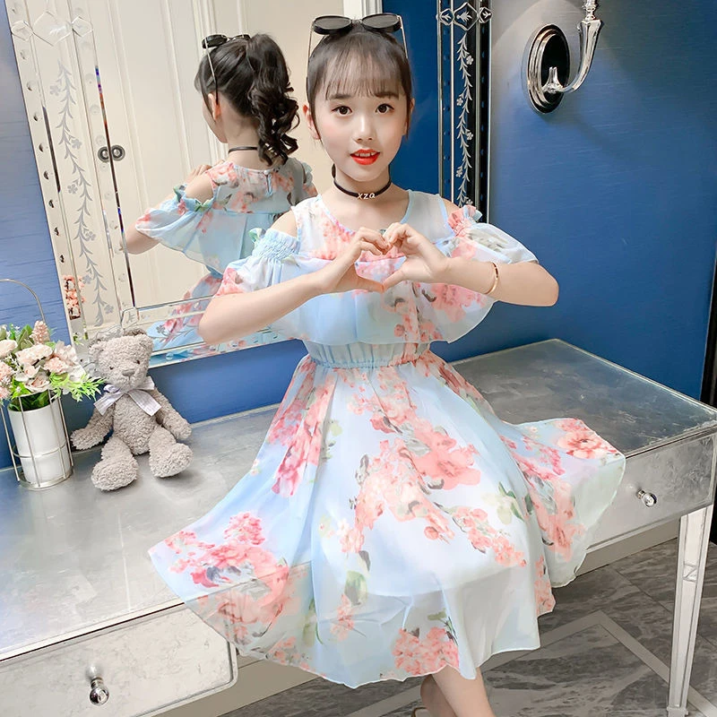现货【蓝鲸鱼】小女孩女童夏季夏装洋气连衣裙新款中大童碎花裙子