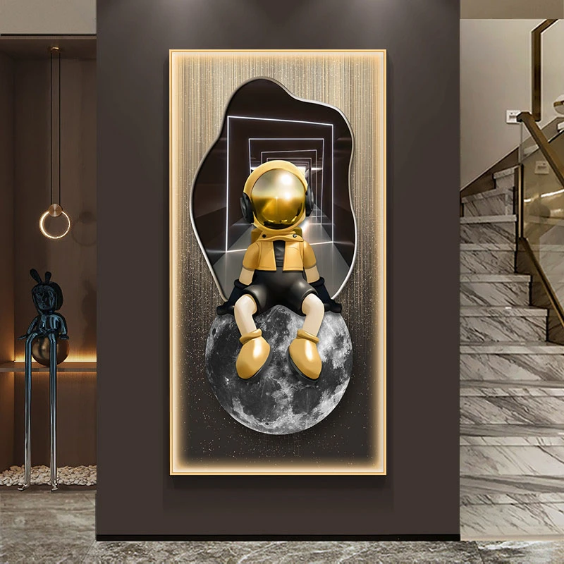 玄关装饰画led灯画现代轻奢高级感客厅入户走廊过道墙壁挂画卡通