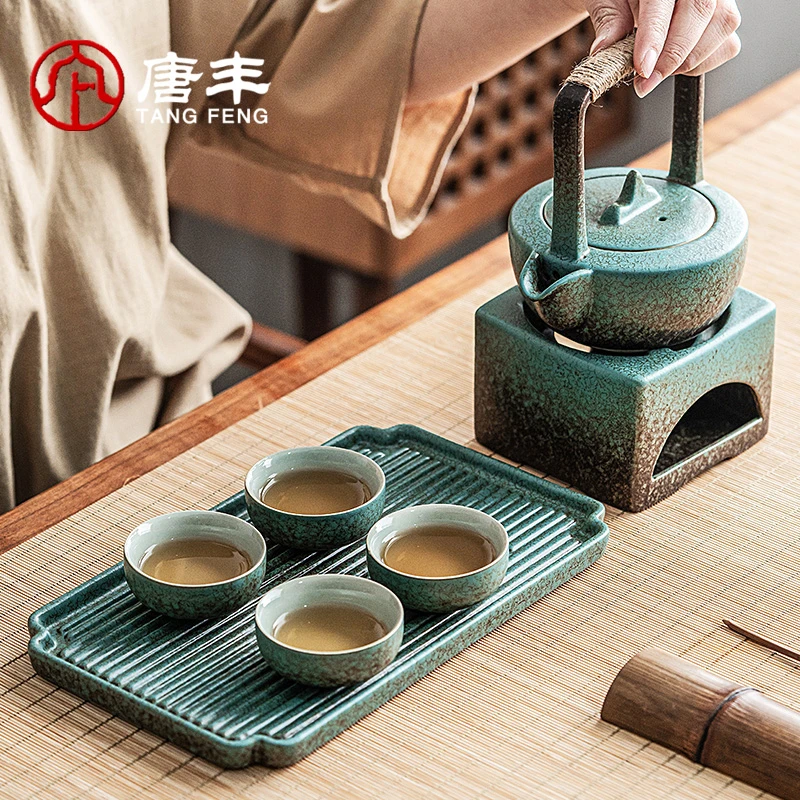 煌山陶瓷窑变复古温茶炉套装蜡烛保温底座暖茶炉功夫温茶器干泡盘