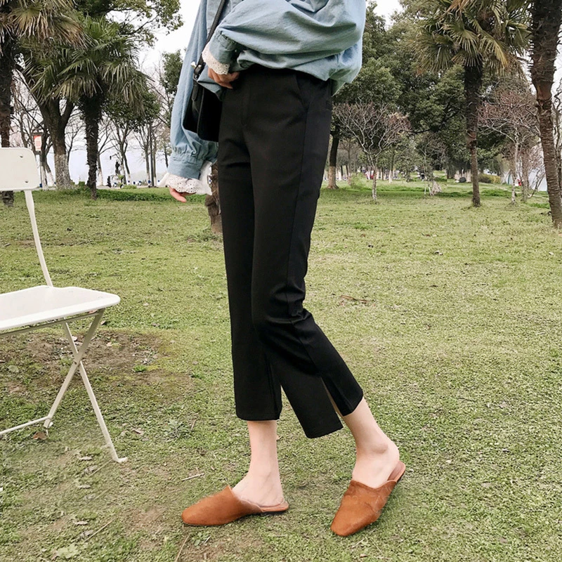 开叉冰丝女裤九分微喇裤女夏薄款休闲大码胖mm显瘦八分休闲裤女