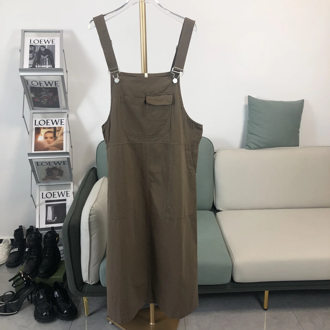 非本39657春夏新款韩版宽松背带连衣裙卡其色棕色背带裙夏季