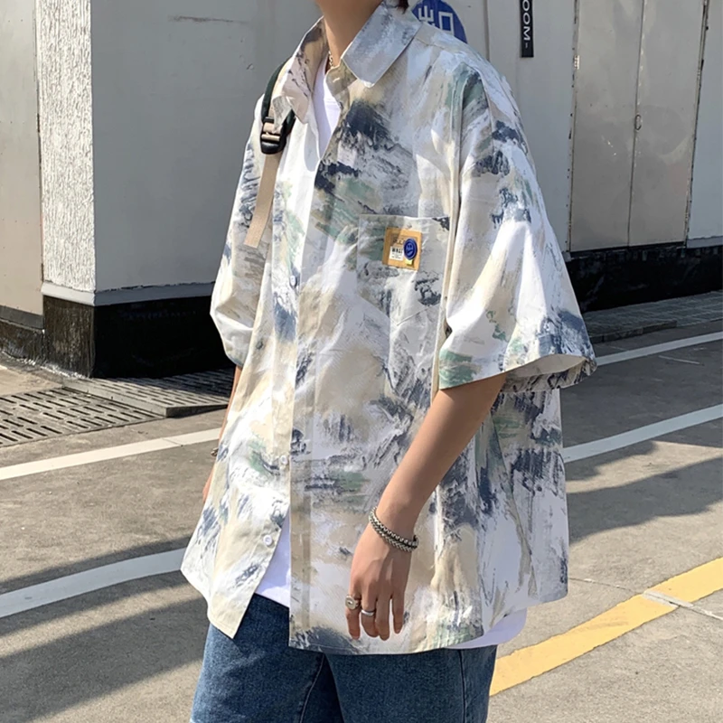 @水墨扎染~薄款翻领衬衫