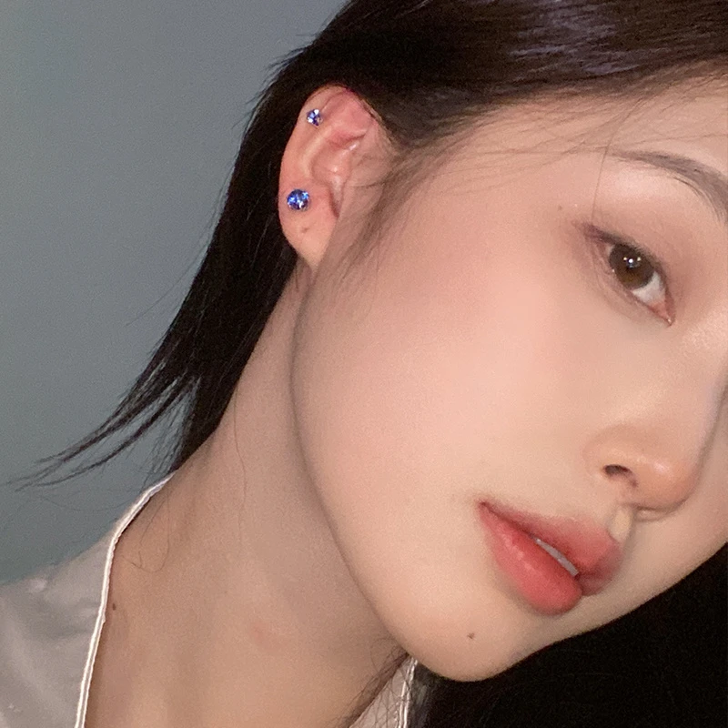 铜合金合成锆石耳饰 彩色钻磁吸耳蜗夹无耳洞闪钻耳骨夹绿色蓝色