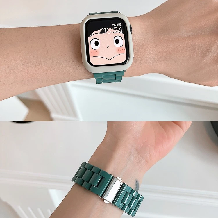 春夏奶油色系可爱亚克力纯色苹果表带适用于Iwatch10代76通用送壳