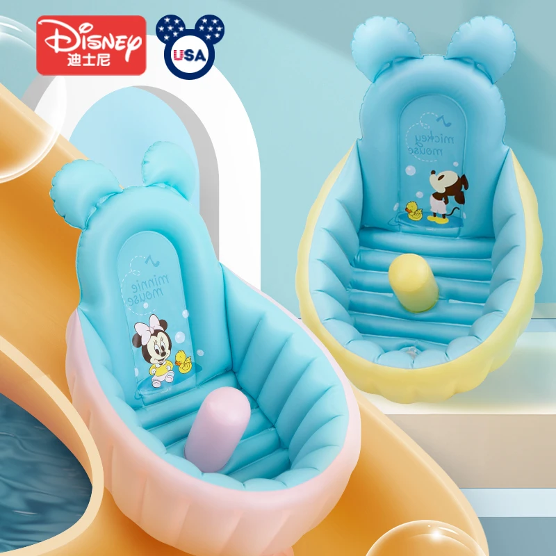 迪士尼婴儿洗澡盆新生儿充气浴盆可坐可躺沐浴盆保温儿童戏水池