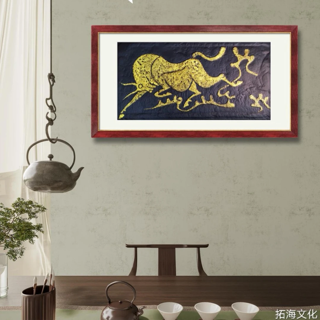 家居装饰工艺画《金牛》净画面长70高40㎝，用纸140×70cm传承