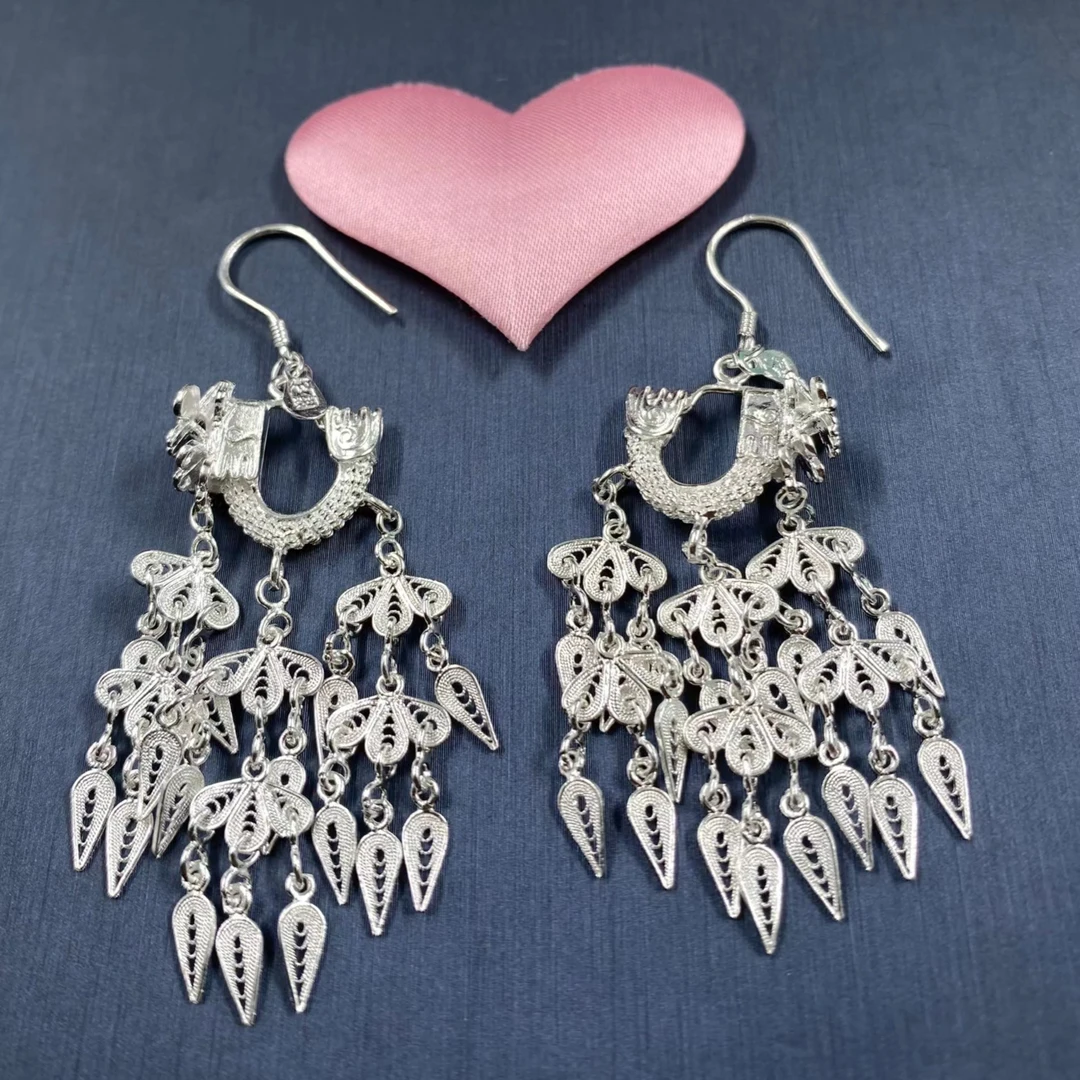 足银手镯 阿峰哥龙头吊坠流苏耳环