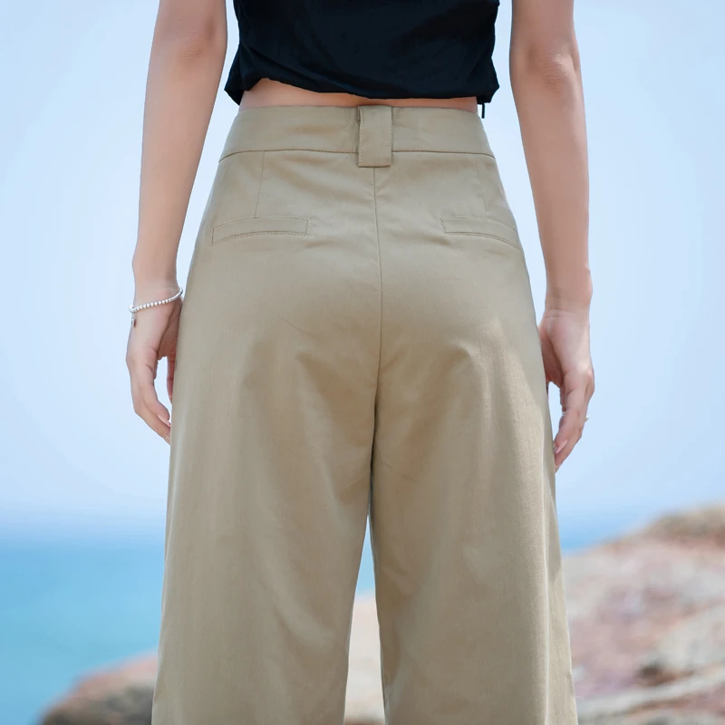卡其色天丝裤子女款夏季2025新款西裤窄版阔腿裤薄款九分裤休闲裤