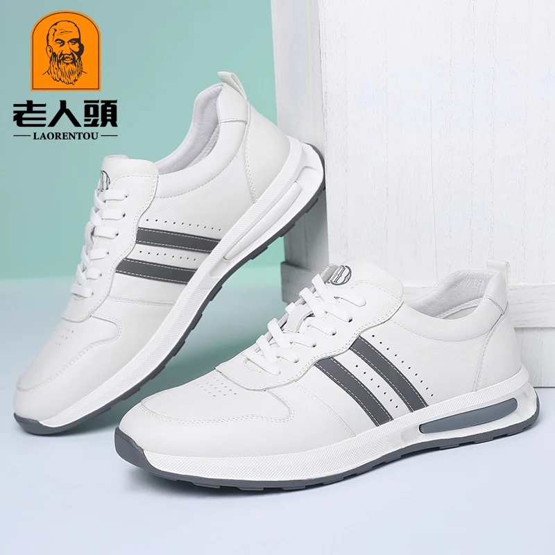 老人头男鞋透气春季新款时尚运动休闲皮鞋男真皮软底韩版小白鞋男