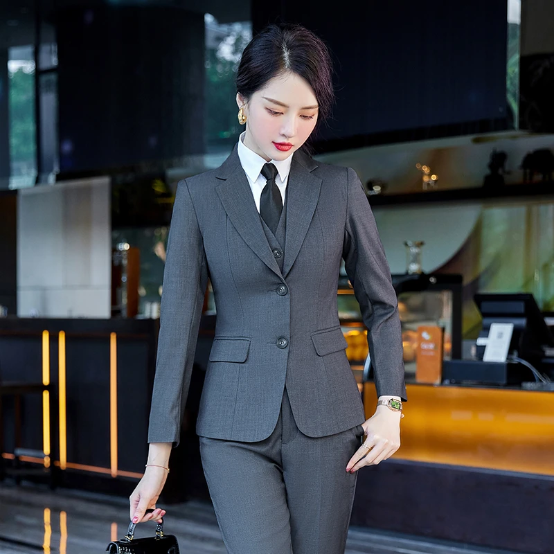 灰色西装职业正装女套装气质商务西服上班通勤销售经理修身工作服