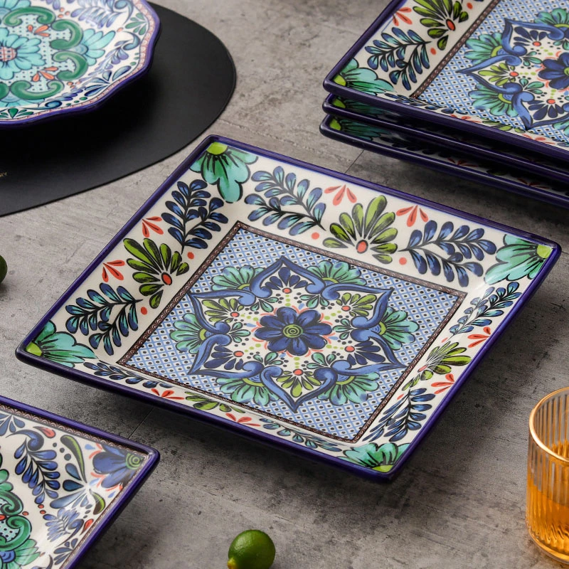 阿勒玛 新疆包邮【兰馨】11寸方盘陶瓷耐磨家用防烫餐具