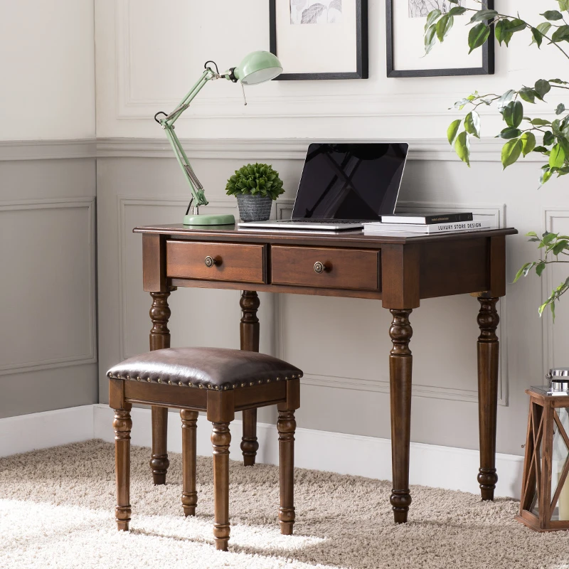 全实木书桌电脑桌美式小户型办公桌子家用书房书桌椅学生学习桌