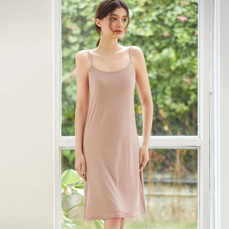 莫代尔薄款春夏带胸垫一体吊带长裙免穿文胸防走光内搭家居服睡裙