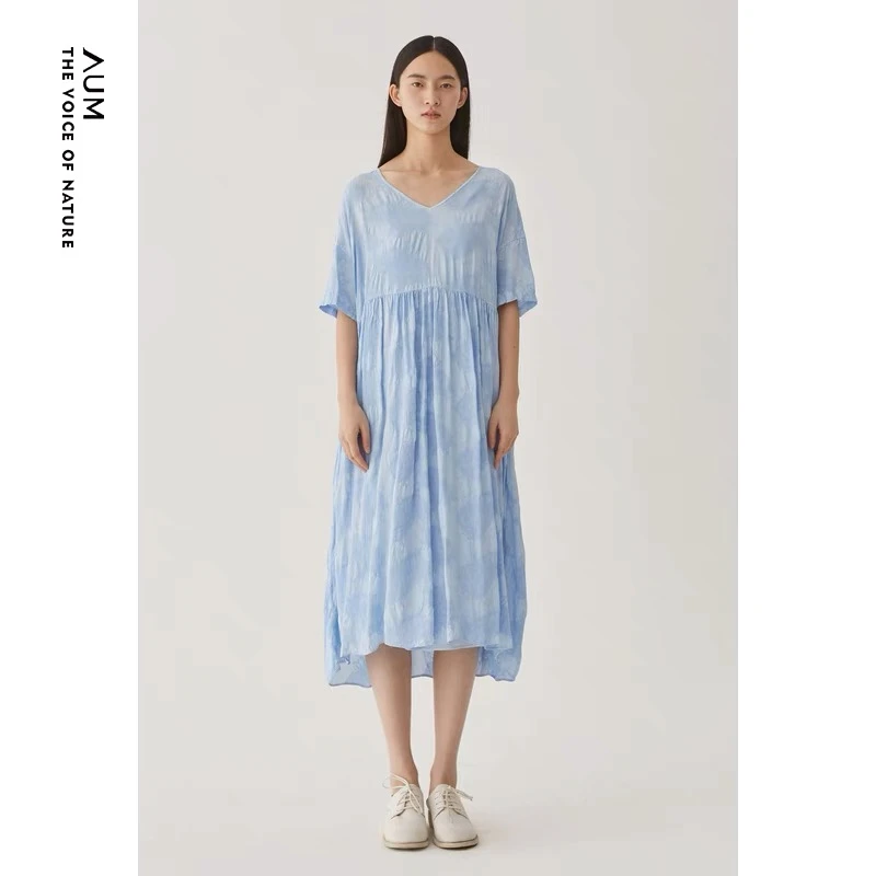 【妍妍精选】AUM/噢姆时尚百搭休闲清新肌理碎褶连衣裙