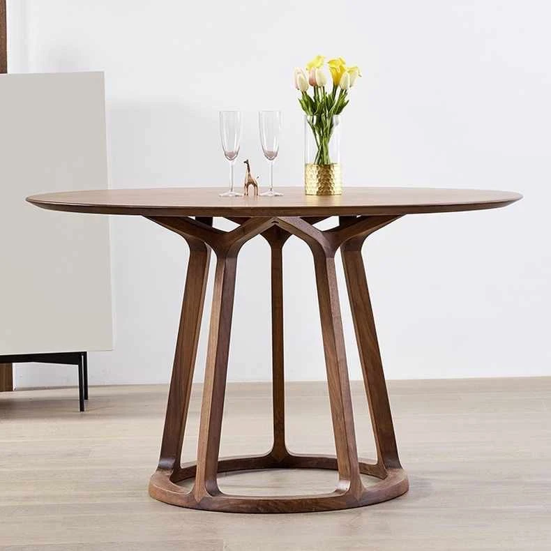 北美黑胡桃木圆餐桌全实木小户型家用圆形饭桌圆桌带转盘