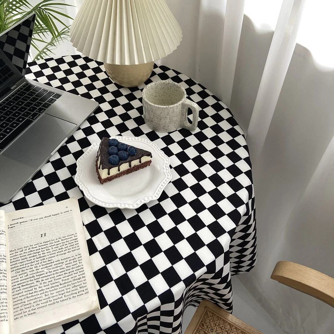 网红黑白格子ins风棋盘格撞色桌布书桌餐桌写字桌课桌圆桌背景布