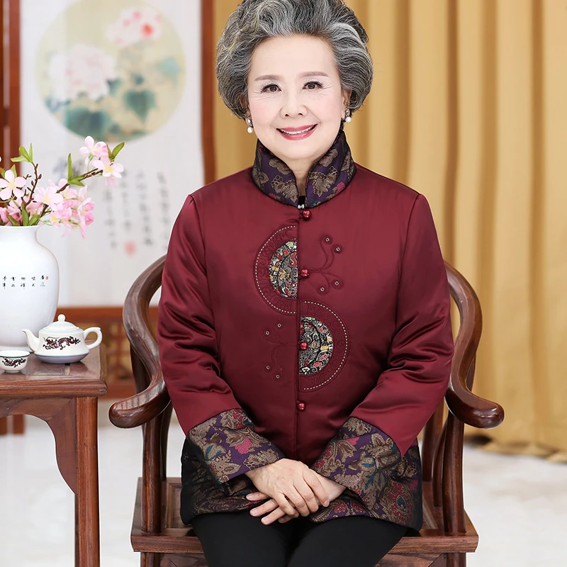 中老年人女装冬装棉袄外套唐装加绒加厚60-70岁80老人妈妈装棉衣