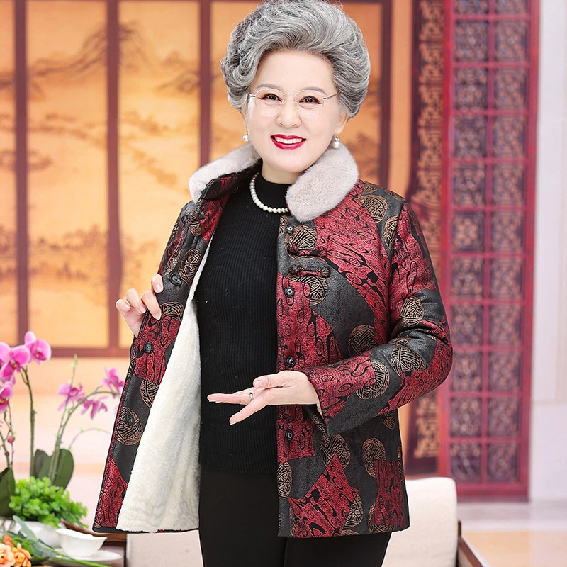 奶奶冬装加绒加厚棉衣中老年女装棉袄老人上衣妈妈外套老太太棉服