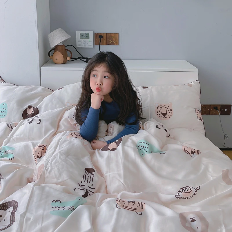 动物世界 60支兰精天丝数码印花四件套裸睡幼儿可爱卡通床品套件