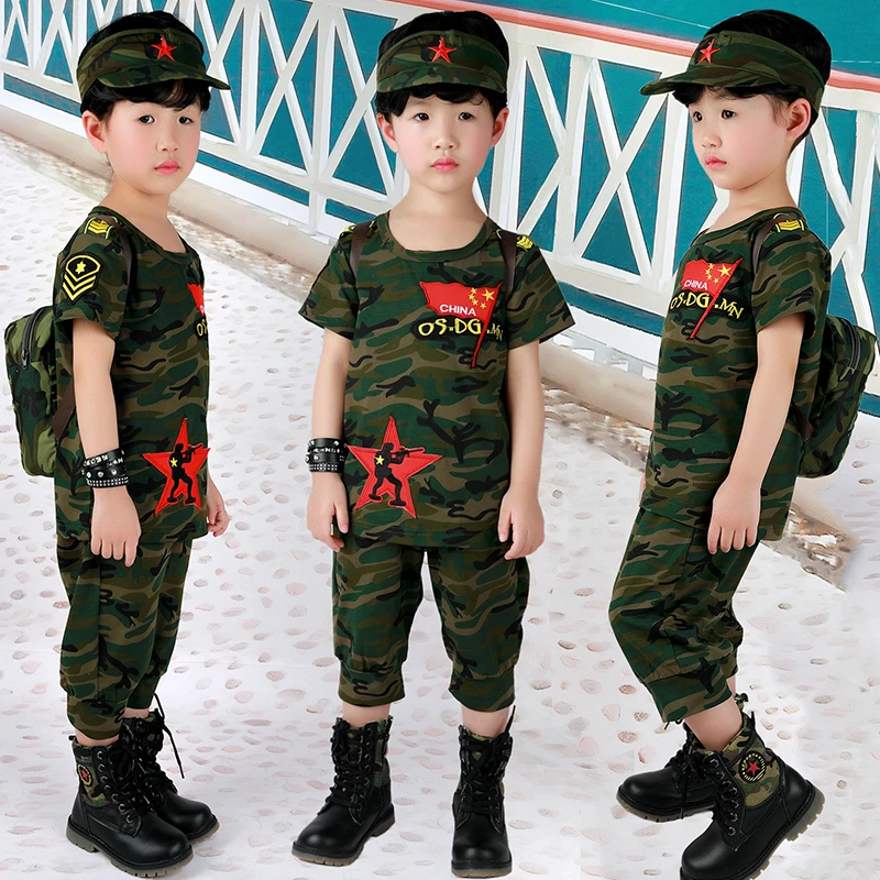 夏新款儿童迷彩服套装男童女童休闲运动装中小童演出服男孩军训服