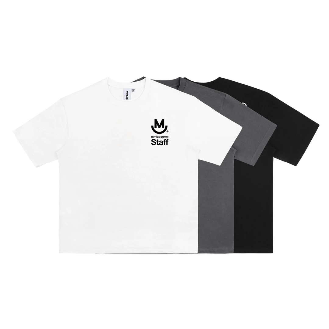mmlabcrew staff简约logo印花白色黑色宽松重磅圆领短袖T恤