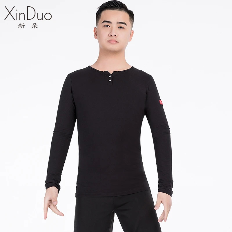 新朵拉丁舞服上衣男成人长袖摩登舞衣国标舞华尔兹练功交谊舞蹈服