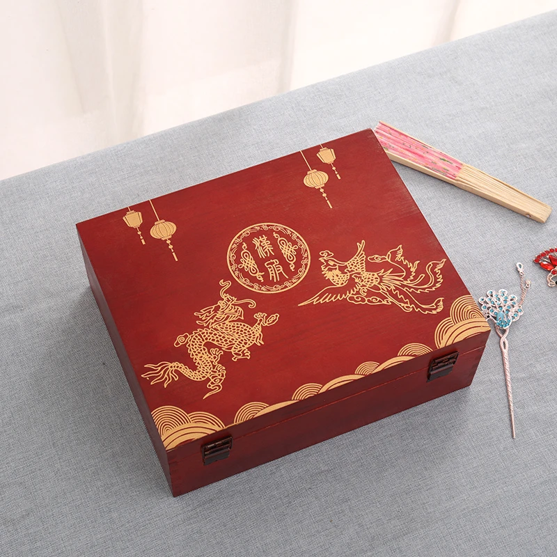 汉服收纳盒古风汉服礼盒头饰首饰品发簪仿刺绣旗袍收纳包装盒木盒