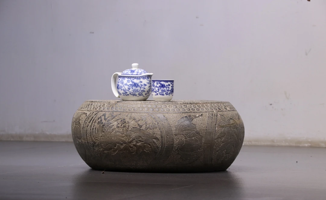 【不包邮】青石鼓，满工雕刻，尺寸硕大