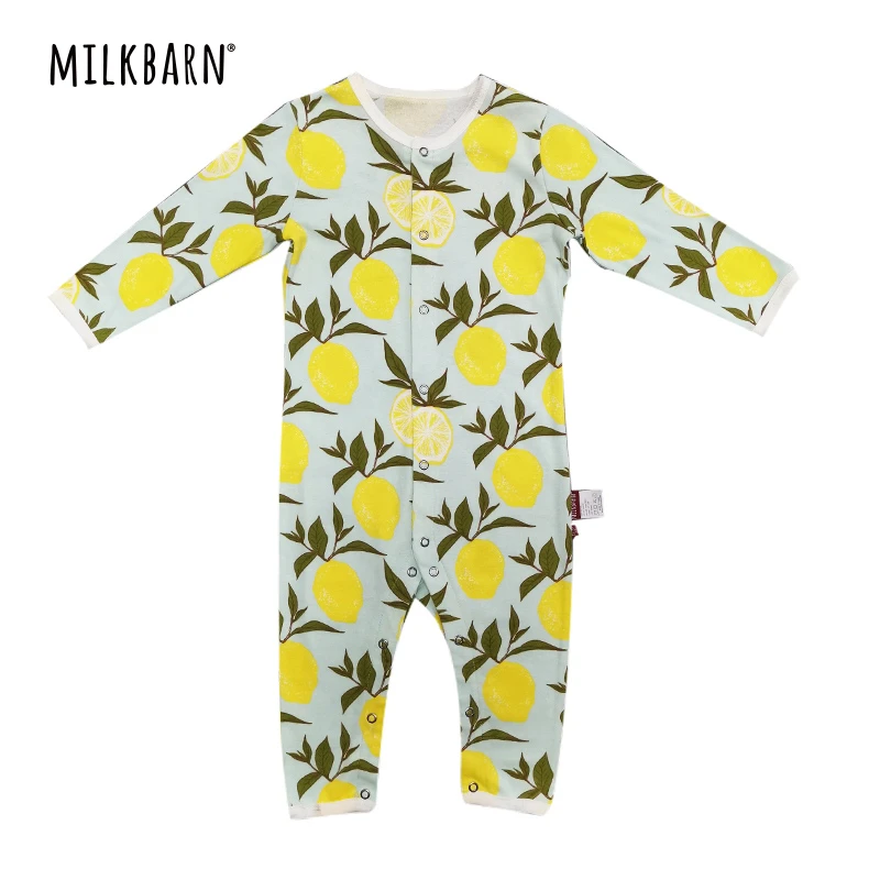 milkbarn婴儿开扣连体衣服长袖长裤哈衣爬服宝宝家居服春秋印花