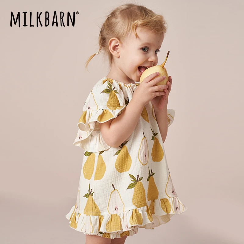 【有机棉绉布工艺】Milkbarn夏季连衣裙宝宝外穿百褶荷叶边短袖
