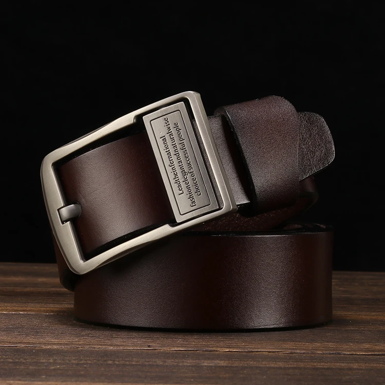 CaerKaus 男士牛皮腰带针扣复古牛皮皮带男款青年中年休闲牛仔裤