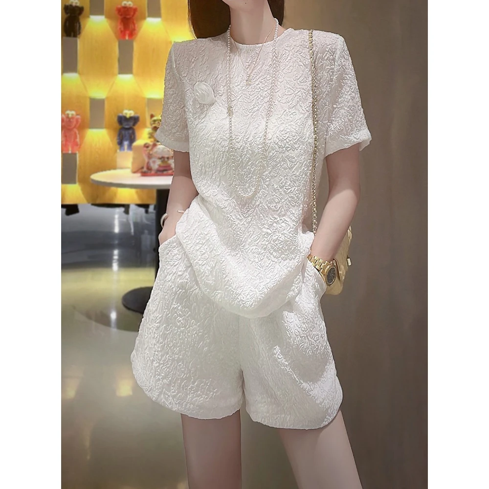 贝丽玛SS6655小香高级感白色套装女夏短袖阔腿短裤两件套时尚洋气