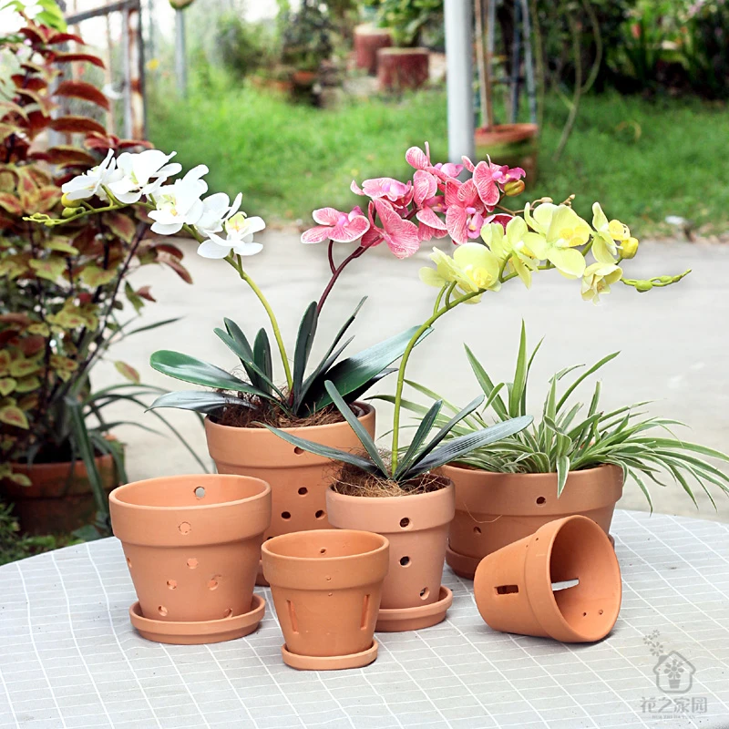 陶土花盆阳台吊挂泥瓦盆多孔粗陶大号吸水透气简约兰花盆园艺搭配