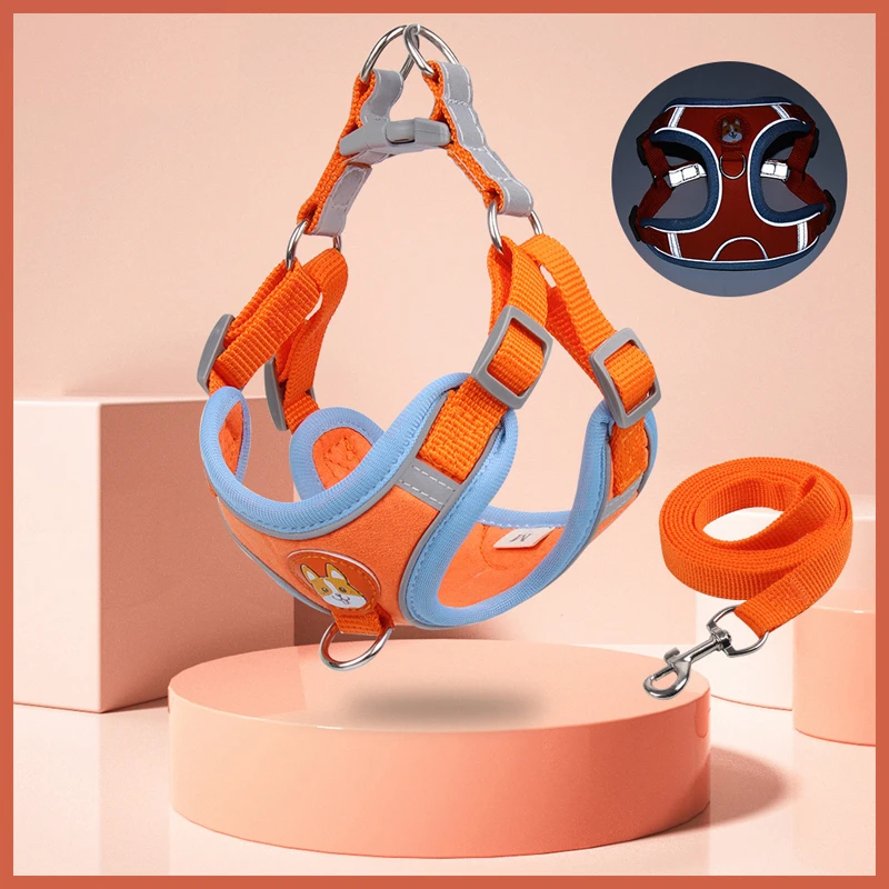 背心式狗狗牵引绳小型犬泰迪比熊博背带小狗幼犬遛狗绳狗链子