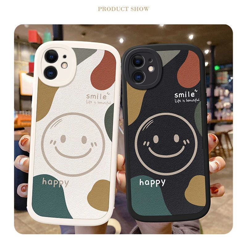 苹果12手机壳防摔iPhone11/13ProMax全包Xr磨砂Xs保护套笑脸潮壳