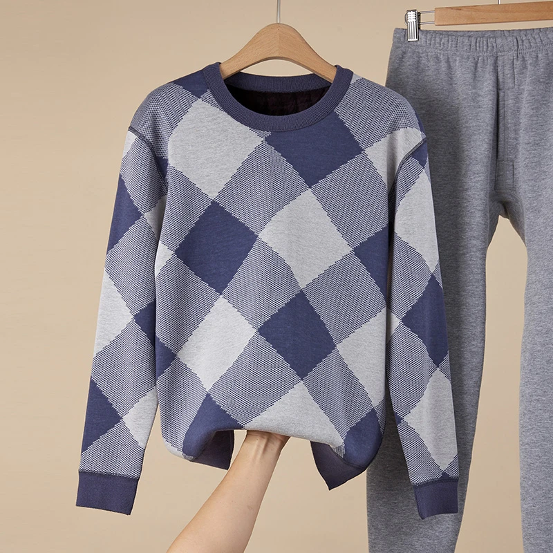 男士加绒加厚保暖内衣套装 时尚可外穿青年